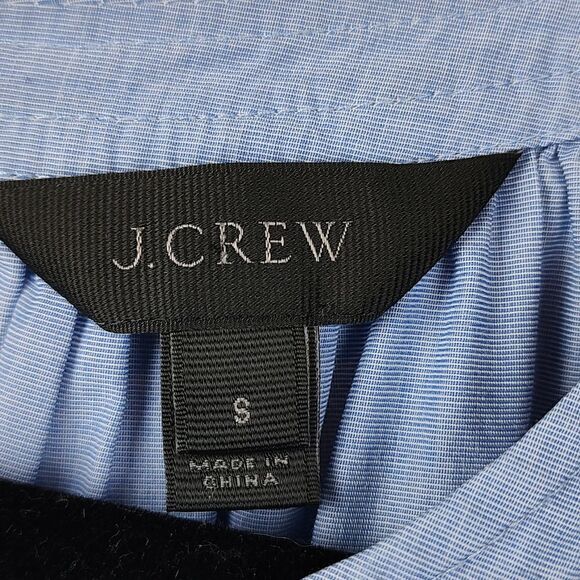 J. Crew The Perfect Embroidered Chambray Cotton Blouse Top Puff Sleeves Size S - Picture 2 of 12